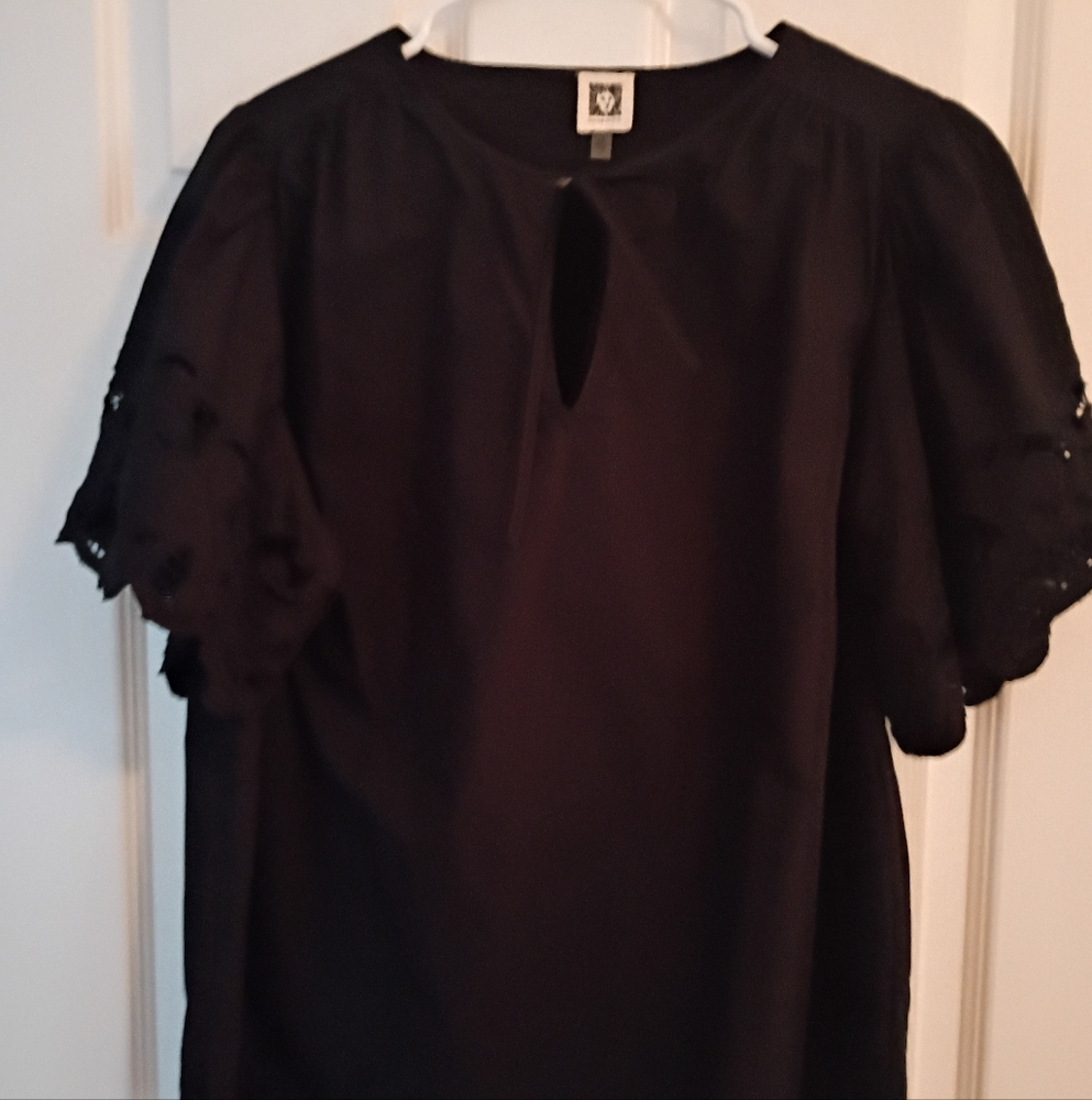Women's Anne Klein Black Blouse with Lace Sleeves (0X)